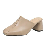 Half Slippers Women Wear 2025 Autumn New Retro Soft Leather Thick Heel Drag Height