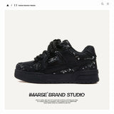 Shoes Destruction Aesthetics Splash Ink Series Street Small Black Shoes Rope Bread Shoes And Shoes Couple Fashion