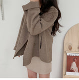 Zingj Chic Winter Retro Lapel Double Breasted Woolen Coat Versatile Loose Long Sleeve Short Woolen Coat