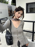 Xixi 2025 Autumn White Label New Temperament Pure Color V-Neck Wool Bottom Shirt Women