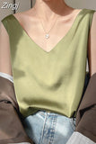 Women's Blouses New Summer Casual V Neck Basic Satin Blouse Top 2023 Loose White Office Green Silk Blouses for