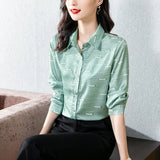 Women's Silk Shirt Blouses for Women Fashion Printed Button Up Clothes Women Polo Neck Long Sleeve Top Woman Basic