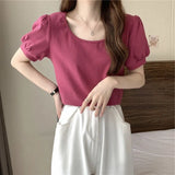 Zingj Sleeve T Shirt Female Summer 2024 New French Design Sense Low Round Collar Slim Thin Short Sleeve Student