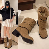 Boots Women In The Autumn And Winter Of 2025 New Coarse And Round Head Retro Western Cowboy Boots Can Not Wear Knee Fashion