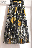 Women Summer Floral Print Chiffon Girls Spring Korean A-Line High Waist Ladies Elegant Office Holiday Midi