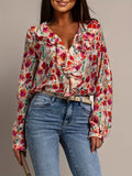 And Summer Fashion Printed Shirt Women 2025 New V-Neck Chiffon Top Loose Lantern Sleeve Shirt