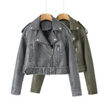 Retro Lapel Loose Imitation Leather Coat Personality Fashion Women's Fall Wash Zipper Type Leather