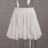 Ruffles Solid Elastic Waist Mini Skirt- Outfit