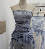 Shooting Spice Girls Irregular Lotus Leaf Side Ribbon With Non-Slip Strip Mesh Printing Chest Vest