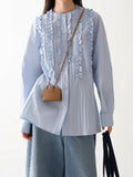 Temperament Lotus Leaf Side Blue Shirt Women's Early Spring 2025 New French Loose Wood Ear Shirt Court Wind
