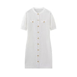 Women's New Fashion Collar Single Buckle Short Sleeves Thin Knit Mini