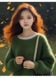 Year's Popular Green Horse Sea Hair Sweater Women's Autumn And Winter Lazy Style Design Is Super Good-Looking Thick Small Fragrant