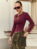 Buttoned Long Sleeve Solid Top- Outfit