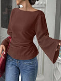 New Solid-Color Fashion Casual Ride-In Boat Collar Personalized Street Horn Long-Sleeved Top