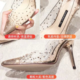 Women Wear 2025 Spring And Autumn Sharp Tip Fine Heel Casual Fashion Single Shoes Fairy Style Transparent High