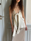 Female Camis Summer Solid Strap Tie Up Irregular Vest 2023 Y2K Retro V-neck Party Off Shoulder Backless Tank