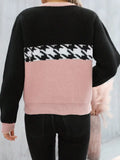 Women's Spring And Autumn Claming Collusion Collusion Collider Round Collar Sweater Fashion Geometric