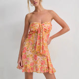 Sexy French Print Translucent Floral Wrapping Thoracic A-Skirt