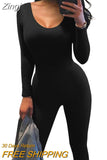 Women Yoga Jumpsuits Workout Ribbed Square Neck Long Sleeve Bodycon Rompers Sport Jumpsuits Skinny