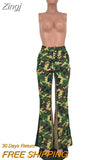 Women's Casual Trousers Camouflage Print Zip Button Design Patchwork Flared Straight Pants