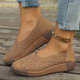 Ladies Hole Shoes 2025 Summer New Round Head Flat Bottom Hollow Casual Lazy Shoes Women's Singles