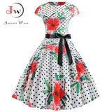 Print Summer Dress Women Short Sleeve Vintage Midi Dress Tunic Retro Elegant Swing Rockabilly Party Dresses