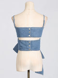 Zingj Top 20 Spring Summer 24 New Fashion Bow Design Sense Denim Strapless