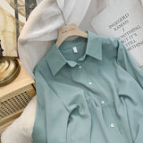 Lady Shirt Spring And Autumn New Korean Version Of Loose Simple Plain Color Bhism Color Feeling Long-Sleeved