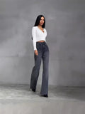 Explosion Water Wash Denim Thin Straight Trousers Retro Old High-Rise