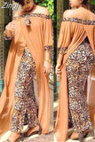Spring Autumn Fashion Loose Leopard Women Maxi Long Split Gown Leisure Outdoor Patchwork Strapless Sexy African