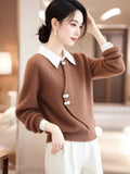 Chinese Style Chinese Style Curry Fake Two Sweater Women 2025 Autumn And Winter New Super Good-Looking Design Knitted Top