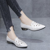 Zingj Shoes Women's Soft Leather 2023 New Hollow Out Breathable Embroidery Four Seasons Women's Mother Shoes Thick Heel Soft Sole Work