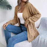 Shooting 2025 Autumn And Winter Casual Pure Color Hollow Long Sleeve Open-Shirt Sweater Coat Women's
