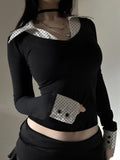 Storm Point Print Collar Long-Sleeved T-Shirt Girl 2025 Fall Ins Repair New
