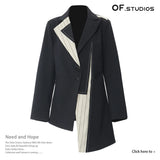 New Heavy Industry Splicing Bump Color Irregular Tailoring Blazer Top Female