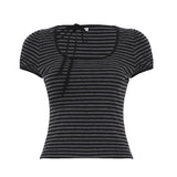 BM Style Babes V-Neck T-Shirt Women's Striped Three-Spring Short-Sleeved Slimmed Thread New