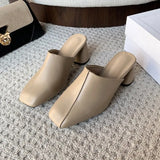 Half Slippers Women Wear 2025 Autumn New Retro Soft Leather Thick Heel Drag Height