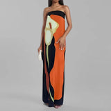 New Women's Fashion Sleeveless Shoulder Avant-Garde Sexy Bareback Print