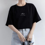 Zingj Sleeve Korean Round Collar T-Shirt Female 2024 Summer Loose Plant Print Casual Solid Color Student Half Sleeve Top