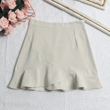 Real Shooting Small Lotus Leaf Side Fishtail Short Skirt Anti-Light High-Rise Thin A Word Bag Hip Skirt