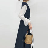 And Autumn New Women's Clothing 20255 Impact Color Splicing Body Showing Slim Swing Long Sleeve A Word Pressure Skirt