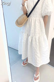 Jacquard Bubble Sleeve French Simplicity Dress Summer Casual Women Elegant Self-cultivation Ladies Woman Dresses New
