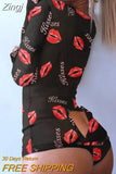 Print Jumpsuits Women Buttoned Flap Adults Long Sleeve Casual Bodysuit Playsuit Romper Sexy Deep V Neck Bodies