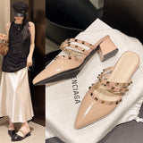 Women Wear 2025 French Sexy Pointed Rivet High-Heeled Shoes Sandals Women's Coarse Heel Single