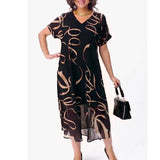And Summer New Ocean Atmosphere Age-Old Size Women's Printed Short-Sleeved Dress