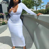 Women Fashion Spring Autumn Ribbed Knitted Dress Solid Color U-shaped Collar Long Sleeve Long Dress