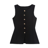 Women's Clothing 2025 Autumn New Golden Buckle Repair Knitted Vest Vest