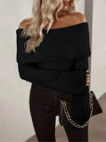 New One-Word Collar Fashion Sexy Knitted Long-Sleeved Women's