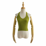 Zingj New Multicolor V-Collar Neck Suspender Summer Solid Color Bare Back Short Style Exposed Navel Wiped Chest