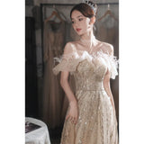 High-End Evening Dress Dress Women 2025 New Banquet Performance High-End Champagne Light Luxury Niche Host